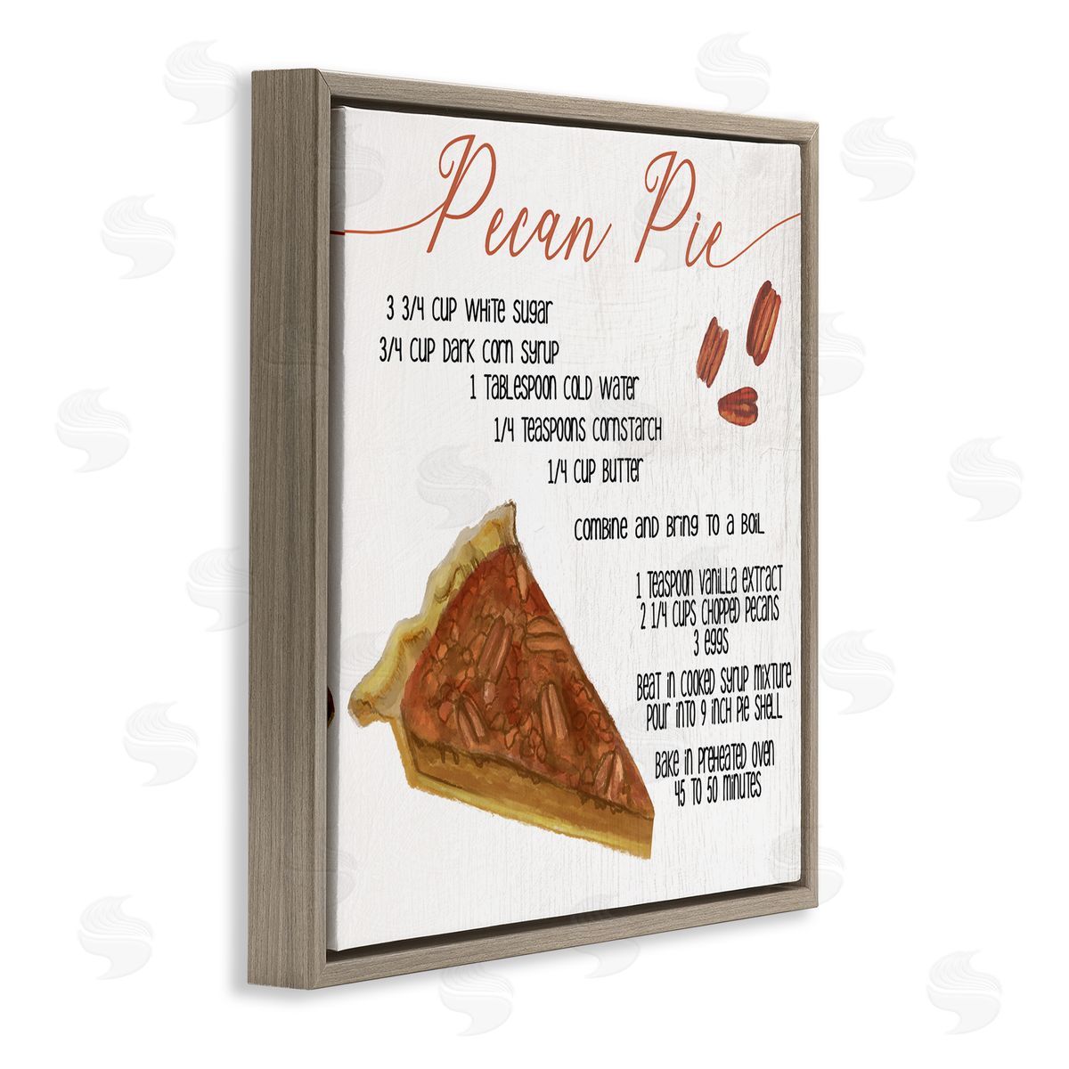 Stupell Studio Charming Pecan Pie Recipe Autumn Harvest Dessert Brown Floater Frame Canvas Art