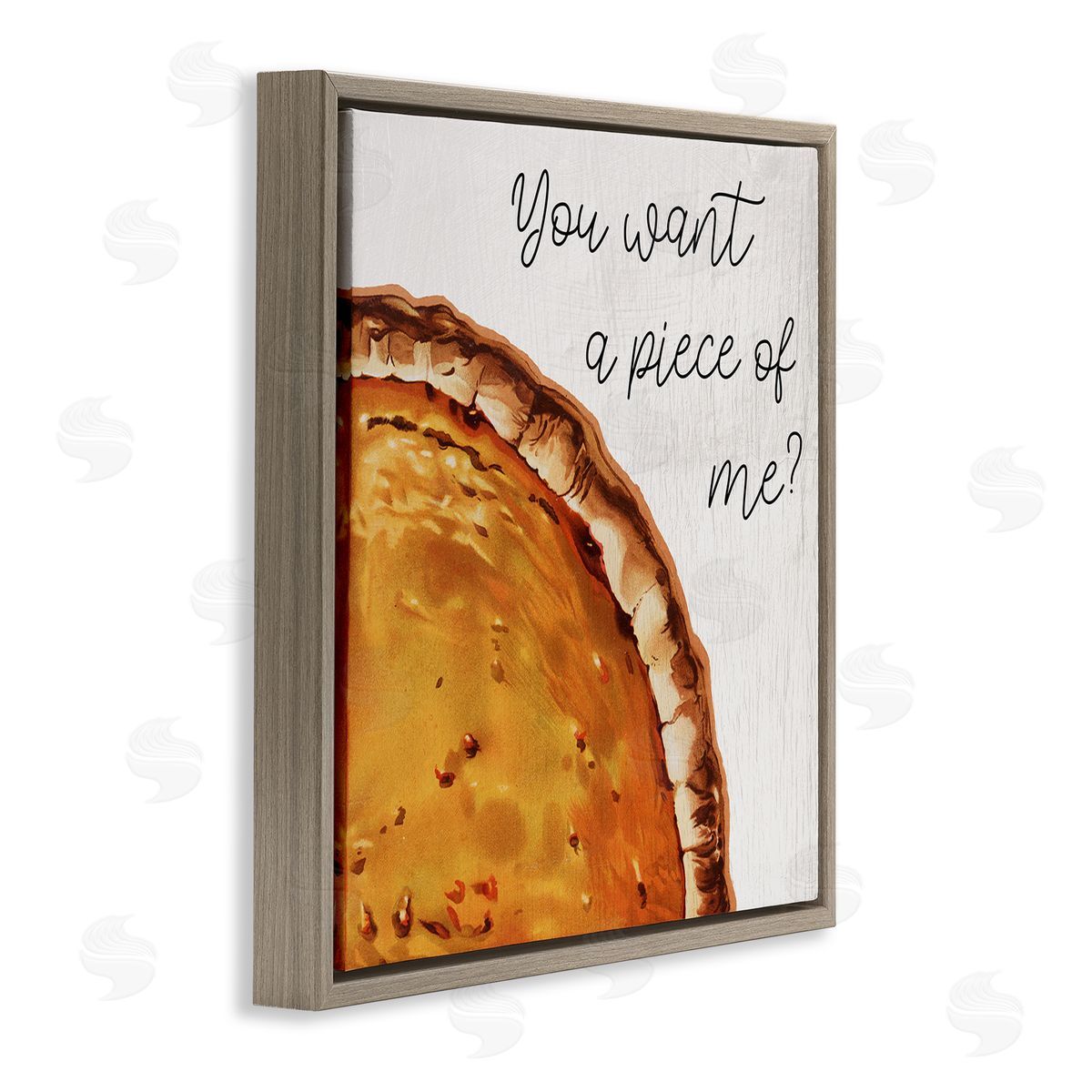 Stupell Studio Want a Piece Phrase Autumn Pumpkin Pie Brown Floater Frame Canvas Art
