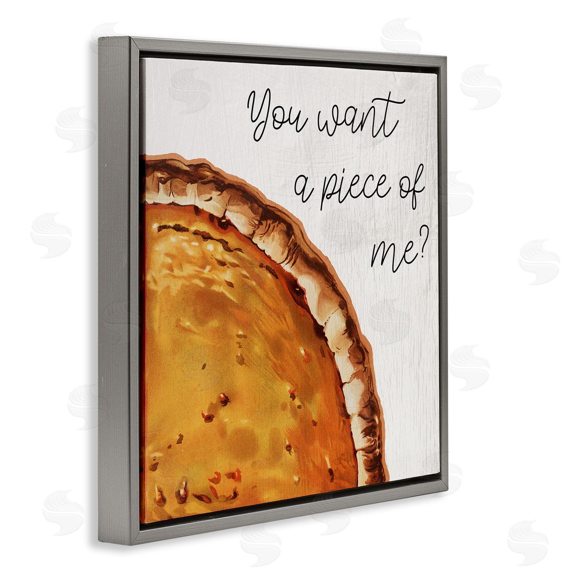 Stupell Studio Want a Piece Phrase Autumn Pumpkin Pie Gray Floater Frame Canvas Art