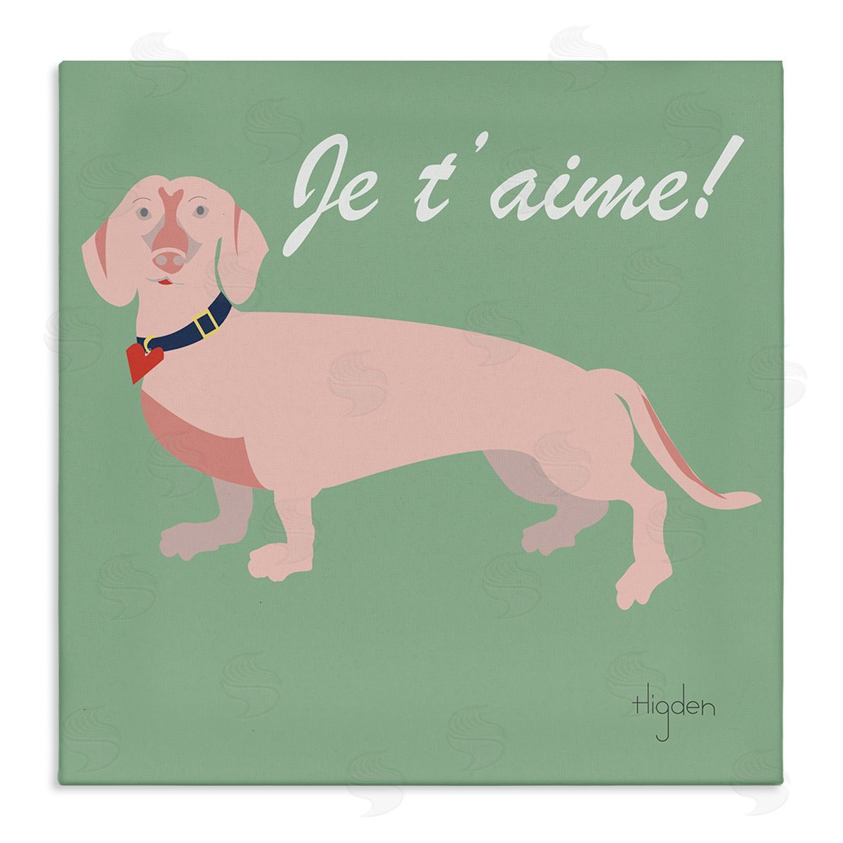 Mark Higden Je t'aime! French Phrase with Pink Dachshund Canvas Wall Art
