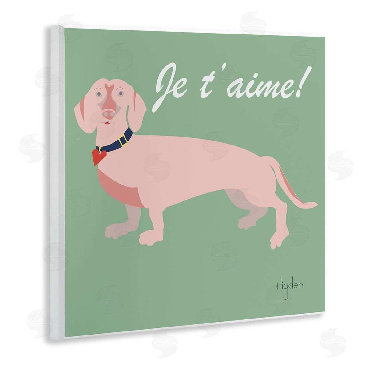 Mark Higden Je t'aime! French Phrase with Pink Dachshund Wall Plaque Art