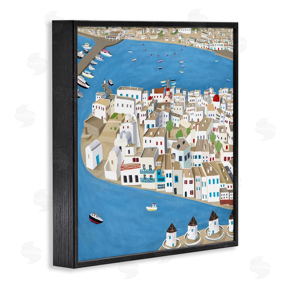 Carla Daly Mykonos Coastal Port Cityscape European City Black Framed Giclee Wall Art