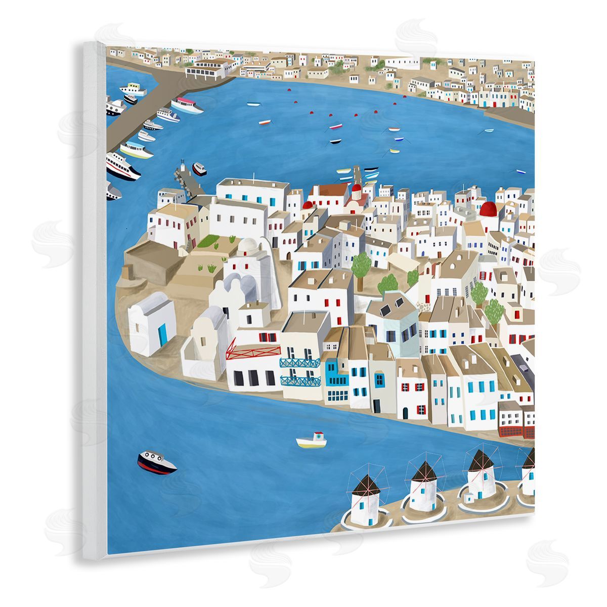 Carla Daly Mykonos Coastal Port Cityscape European City Wall Plaque Art