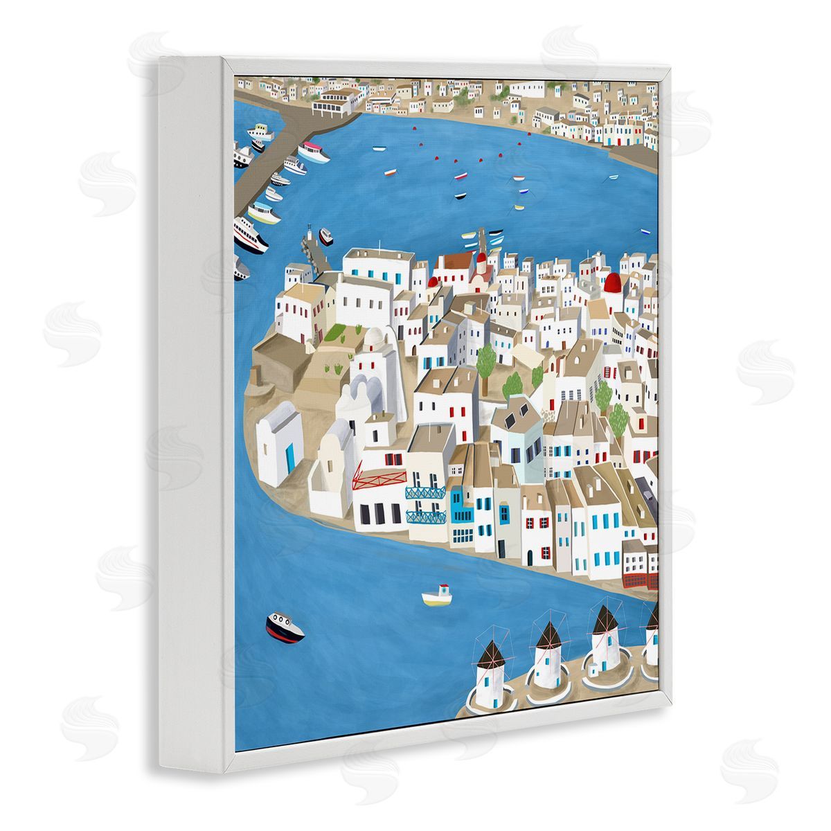 Carla Daly Mykonos Coastal Port Cityscape European City White Framed Giclee Wall Art