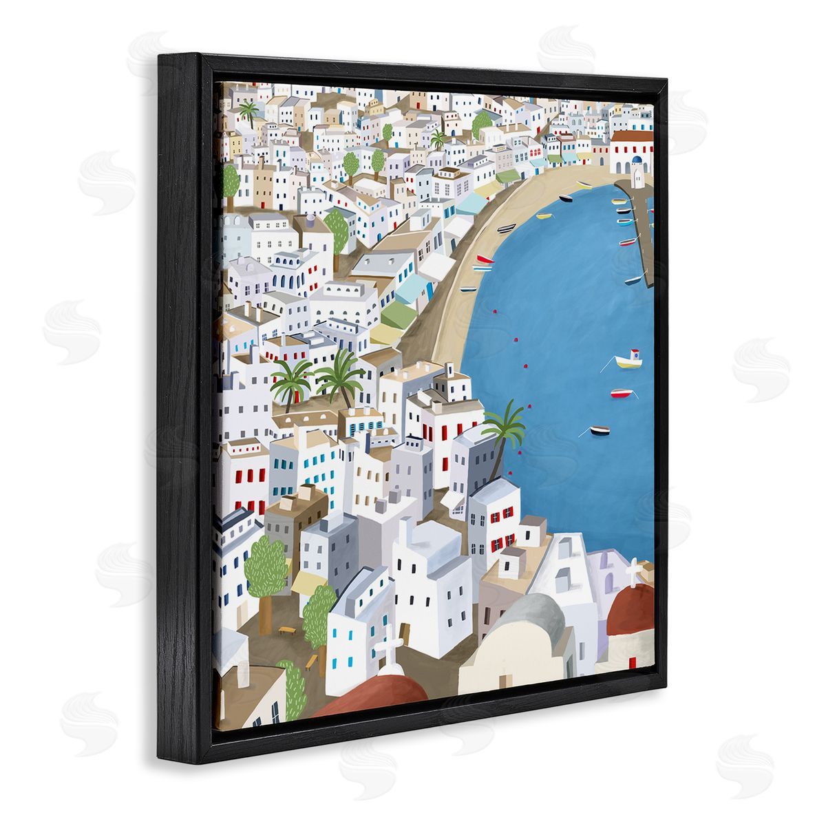 Carla Daly Coastal Beach Mykonos Cityscape Greek Destination Black Floater Frame Canvas Art