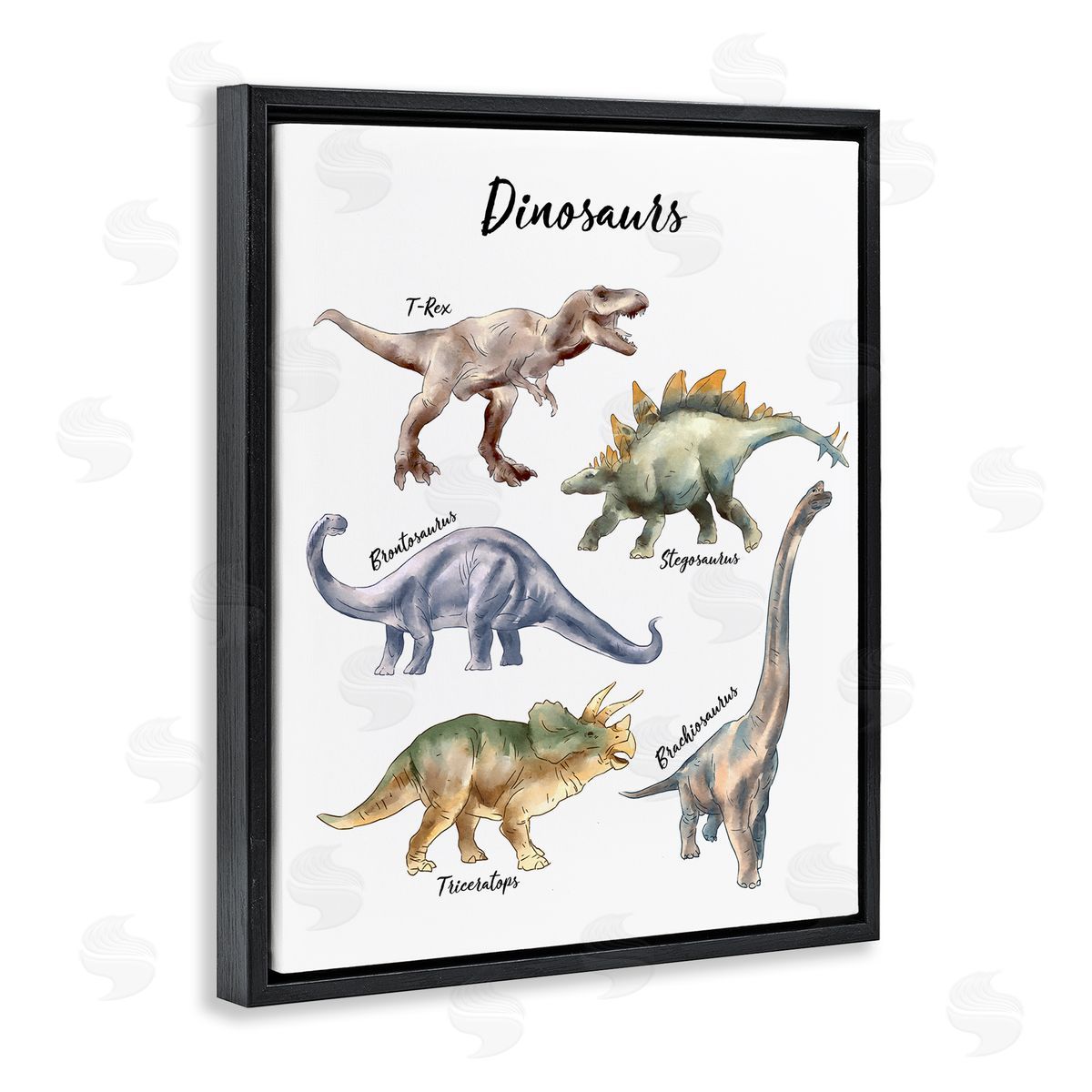 Ziwei Li Fun Dinosaur Chart Playful Watercolor Illustration Black Floater Frame Canvas Art
