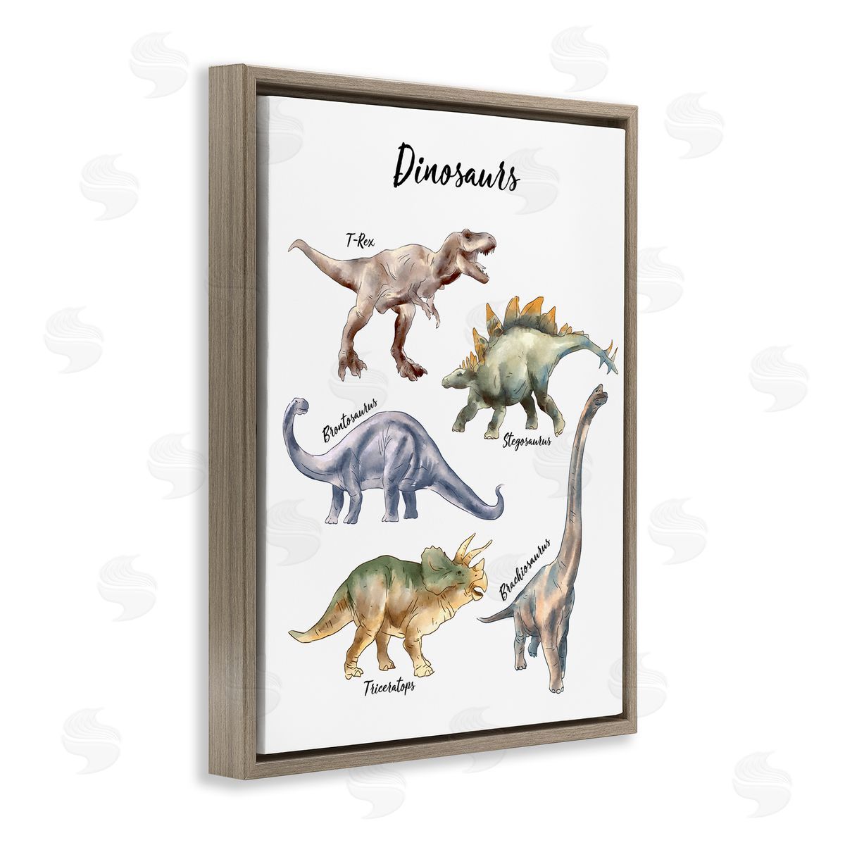 Ziwei Li Fun Dinosaur Chart Playful Watercolor Illustration Brown Floater Frame Canvas Art