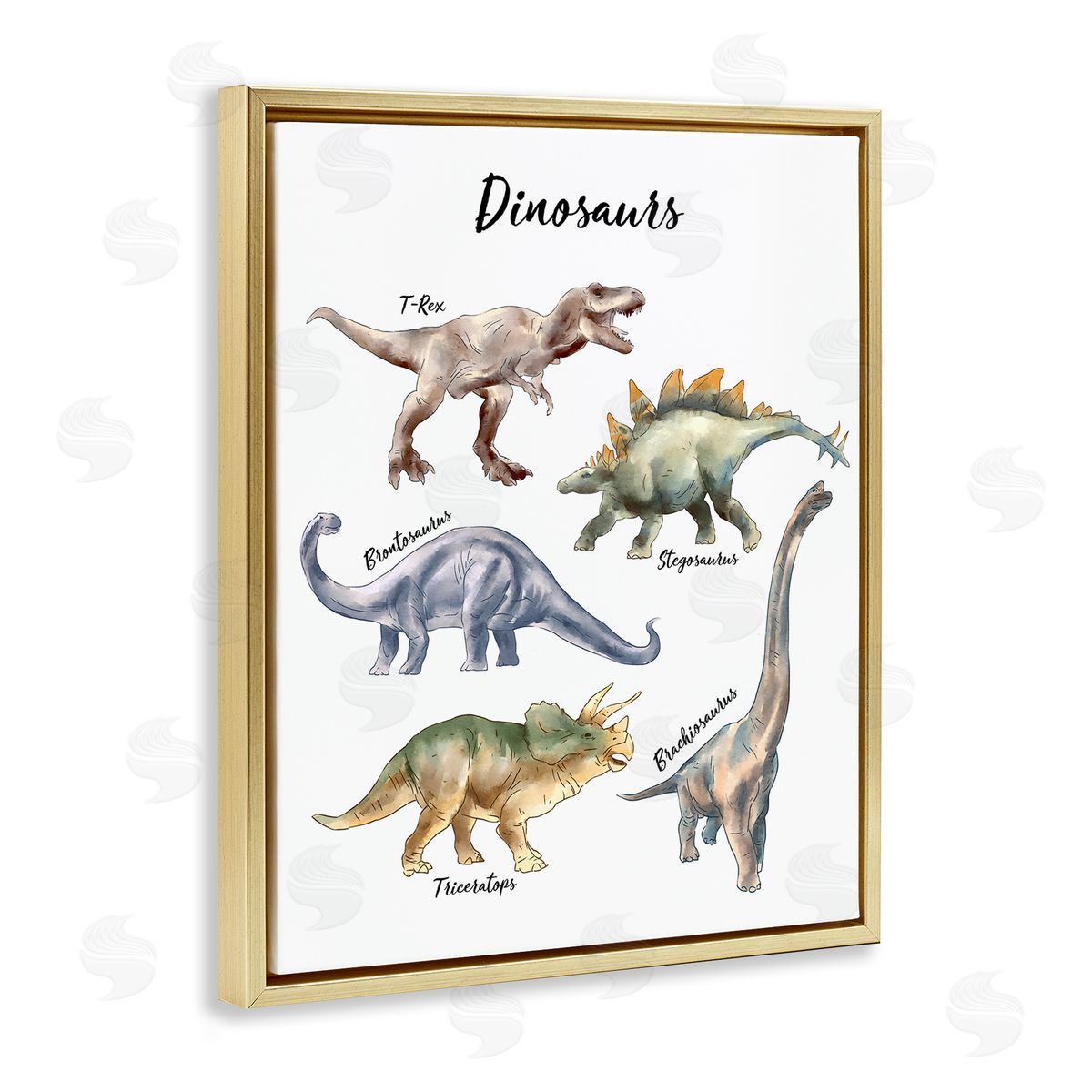 Ziwei Li Fun Dinosaur Chart Playful Watercolor Illustration Gold Floater Frame Canvas Art
