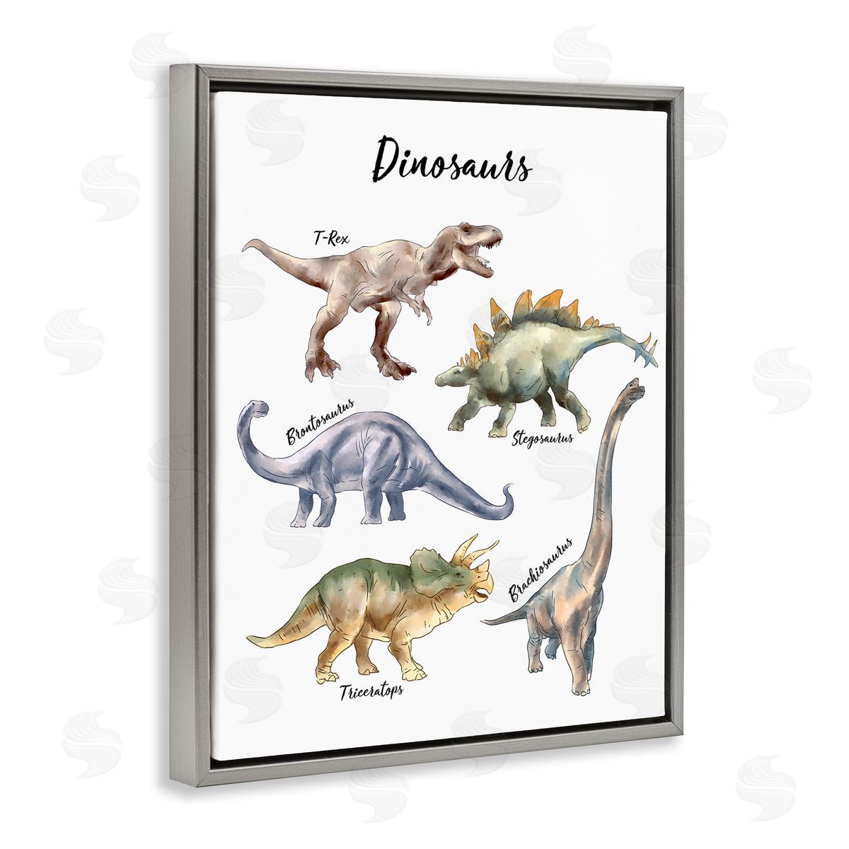 Ziwei Li Fun Dinosaur Chart Playful Watercolor Illustration Gray Floater Frame Canvas Art