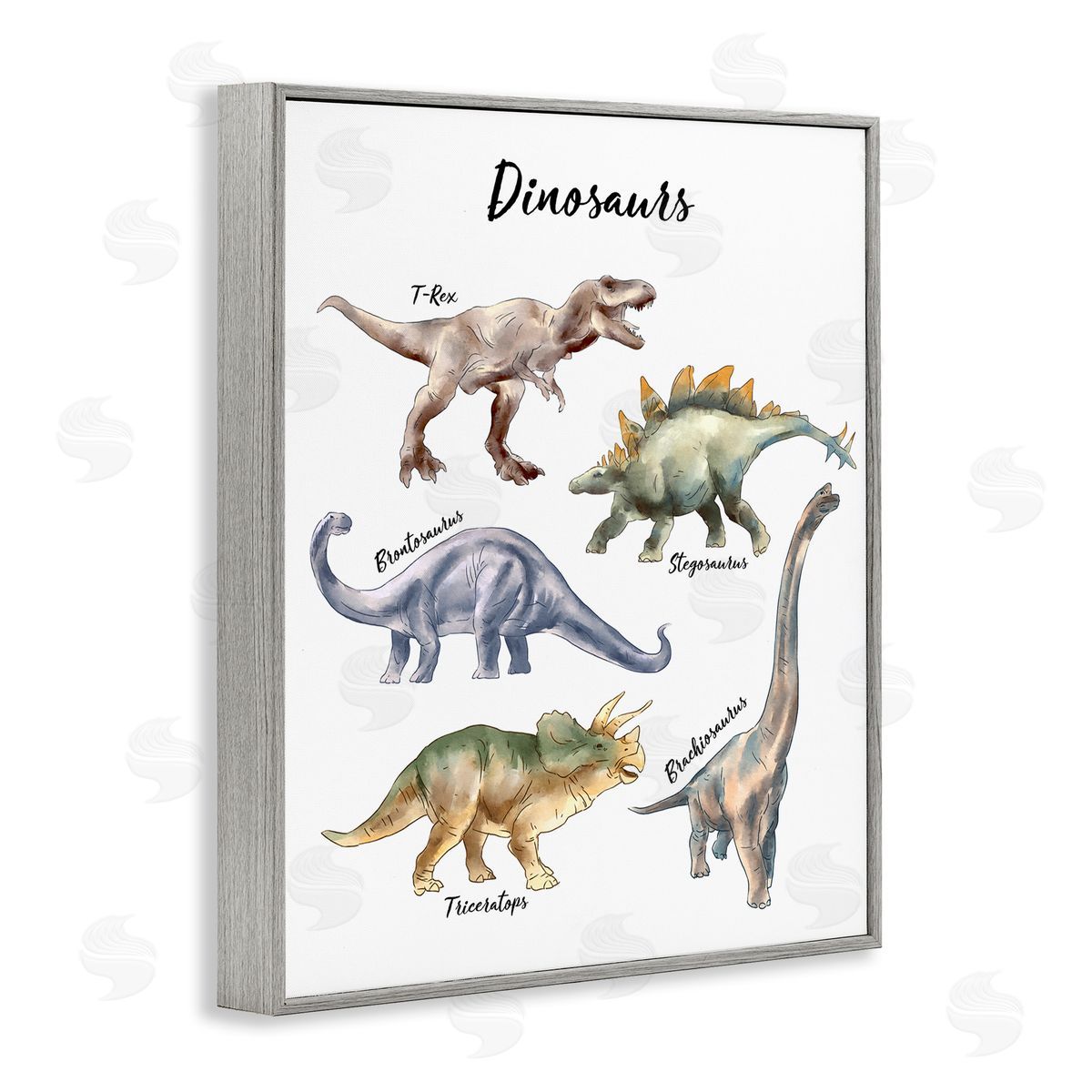 Ziwei Li Fun Dinosaur Chart Playful Watercolor Illustration Gray Framed Giclee Wall Art