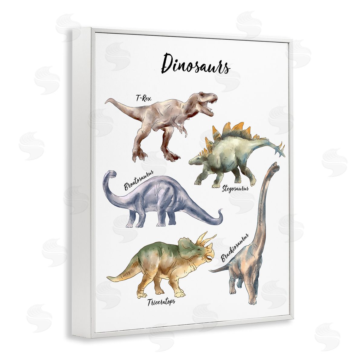 Ziwei Li Fun Dinosaur Chart Playful Watercolor Illustration White Framed Giclee Wall Art