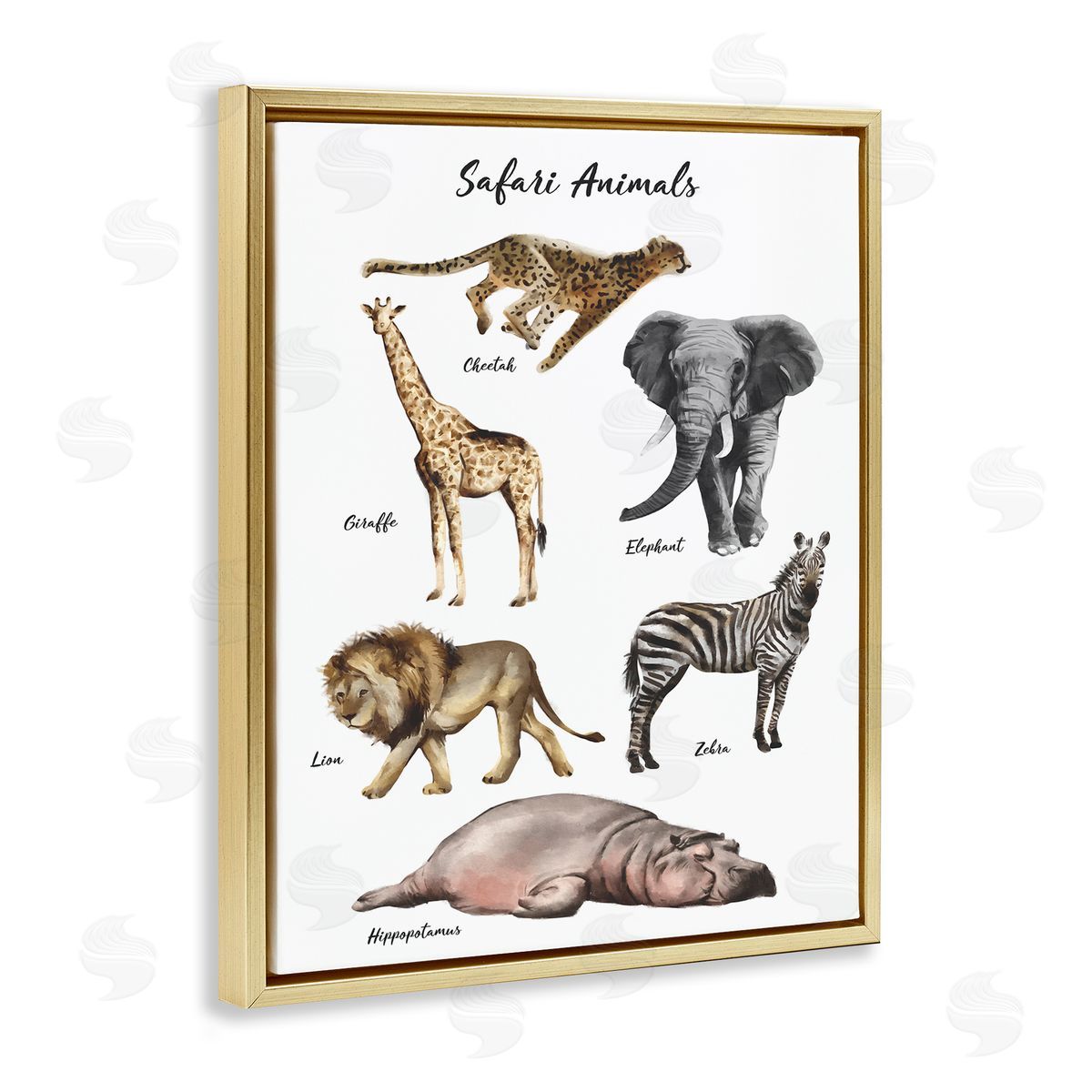 Ziwei Li Safari Animal Chart Playful Watercolor Illustrations Gold Floater Frame Canvas Art