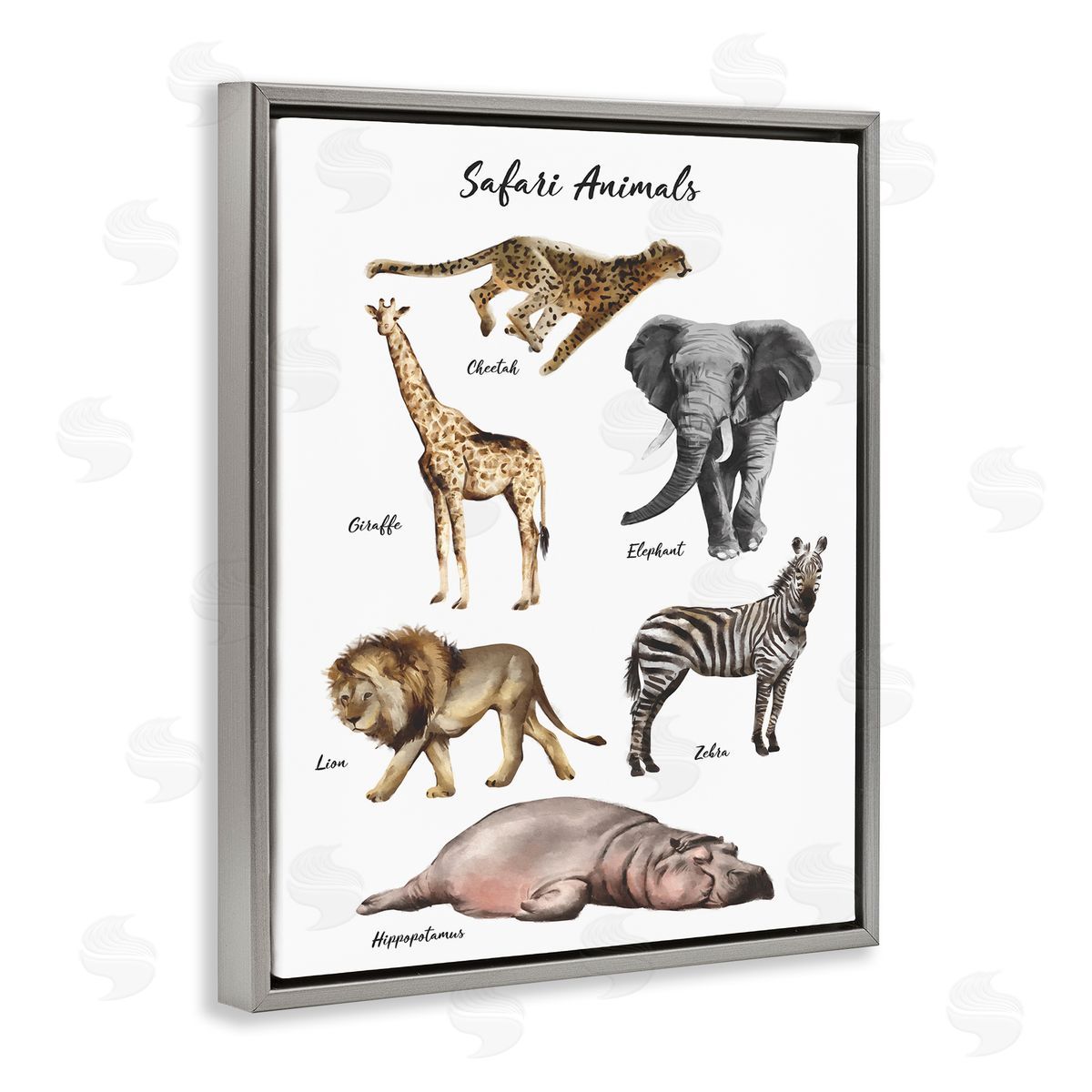 Ziwei Li Safari Animal Chart Playful Watercolor Illustrations Gray Floater Frame Canvas Art