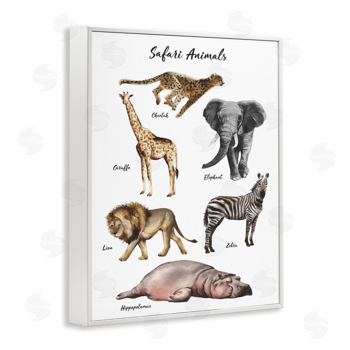 Ziwei Li Safari Animal Chart Playful Watercolor Illustrations White Framed Giclee Wall Art
