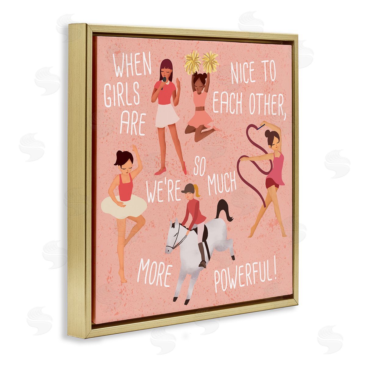 Ziwei Li Girls are More Powerful Phrase Children's Sports Illustration Gold Floater Frame Canvas Art