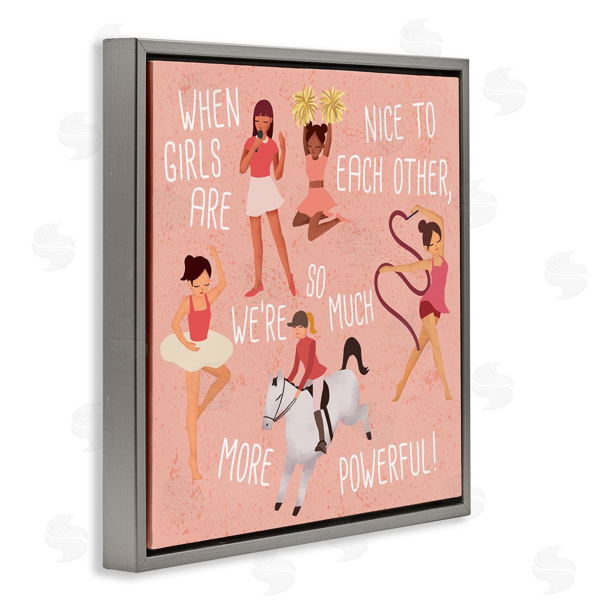 Ziwei Li Girls are More Powerful Phrase Children's Sports Illustration Gray Floater Frame Canvas Art