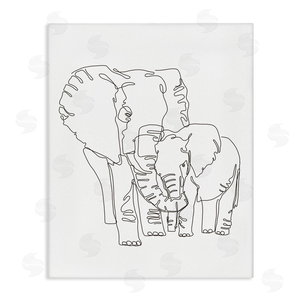 Ziwei Li Elephant Family Holding Trunks Minimal Linework Canvas Wall Art
