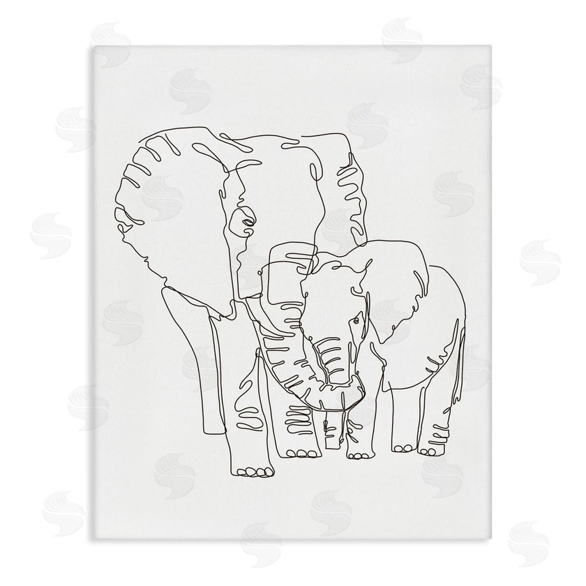Ziwei Li | Elephant Family Holding Trunks Minimal Linework