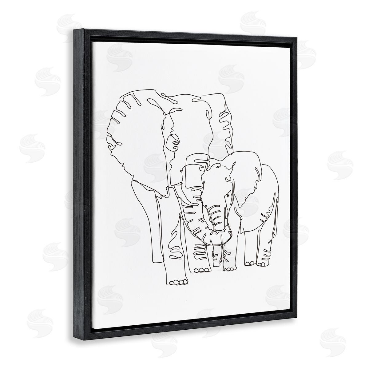Ziwei Li Elephant Family Holding Trunks Minimal Linework Black Floater Frame Canvas Art