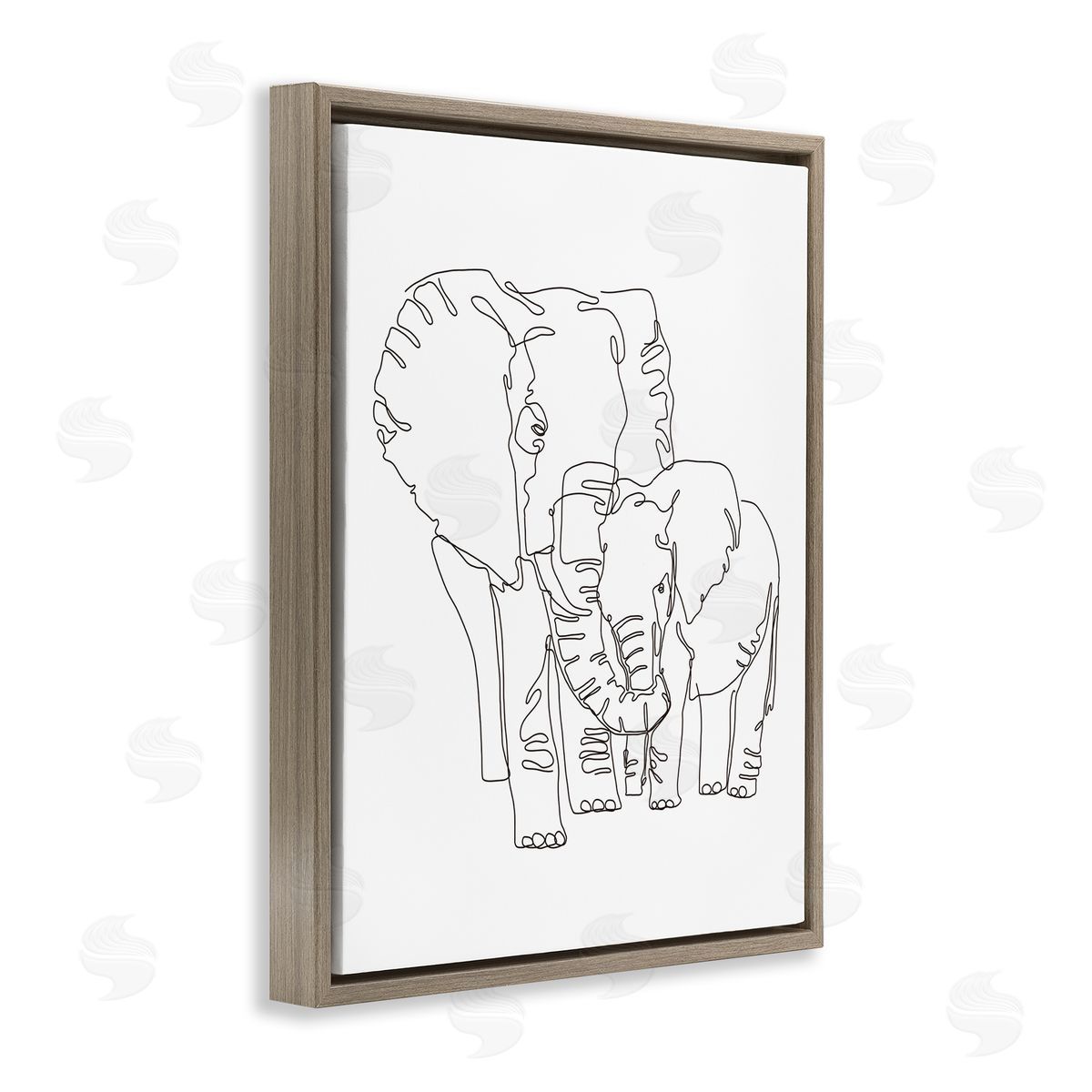 Ziwei Li Elephant Family Holding Trunks Minimal Linework Brown Floater Frame Canvas Art