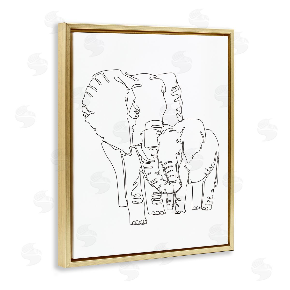 Ziwei Li Elephant Family Holding Trunks Minimal Linework Gold Floater Frame Canvas Art
