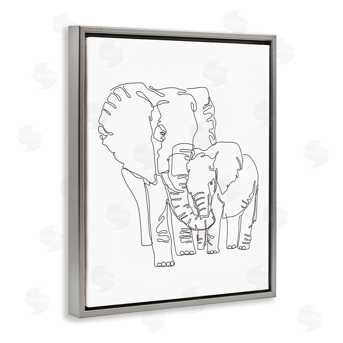 Ziwei Li Elephant Family Holding Trunks Minimal Linework Gray Floater Frame Canvas Art