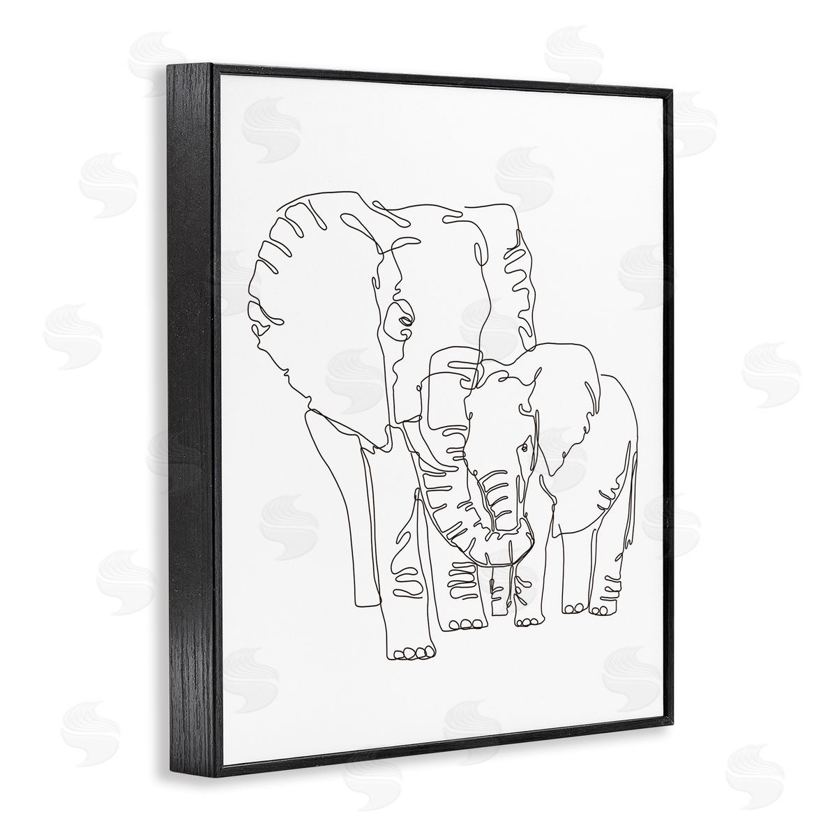 Ziwei Li Elephant Family Holding Trunks Minimal Linework Black Framed Giclee Wall Art