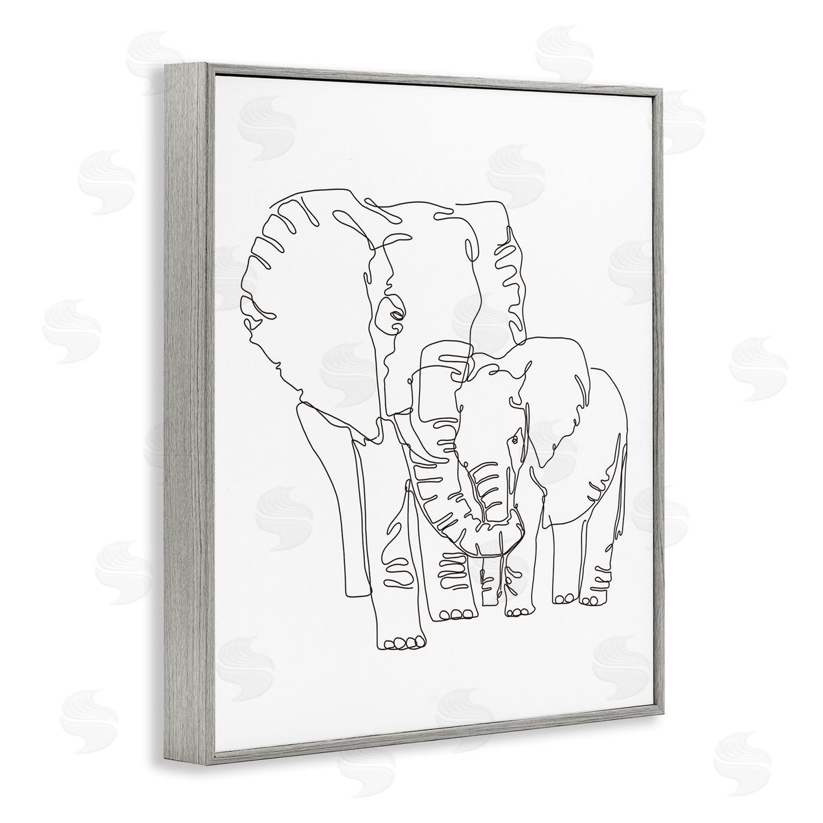 Ziwei Li Elephant Family Holding Trunks Minimal Linework Gray Framed Giclee Wall Art