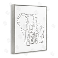 Ziwei Li | Elephant Family Holding Trunks Minimal Linework
