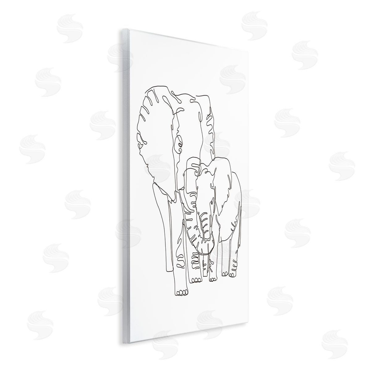 Ziwei Li Elephant Family Holding Trunks Minimal Linework Wall Plaque Art