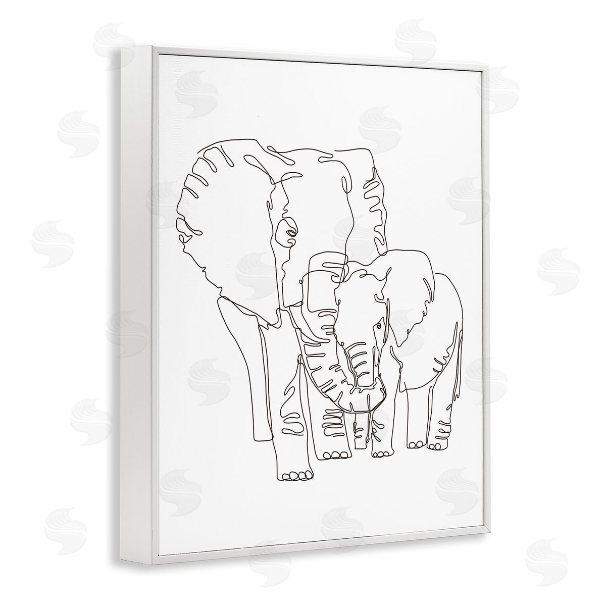 Ziwei Li Elephant Family Holding Trunks Minimal Linework White Framed Giclee Wall Art