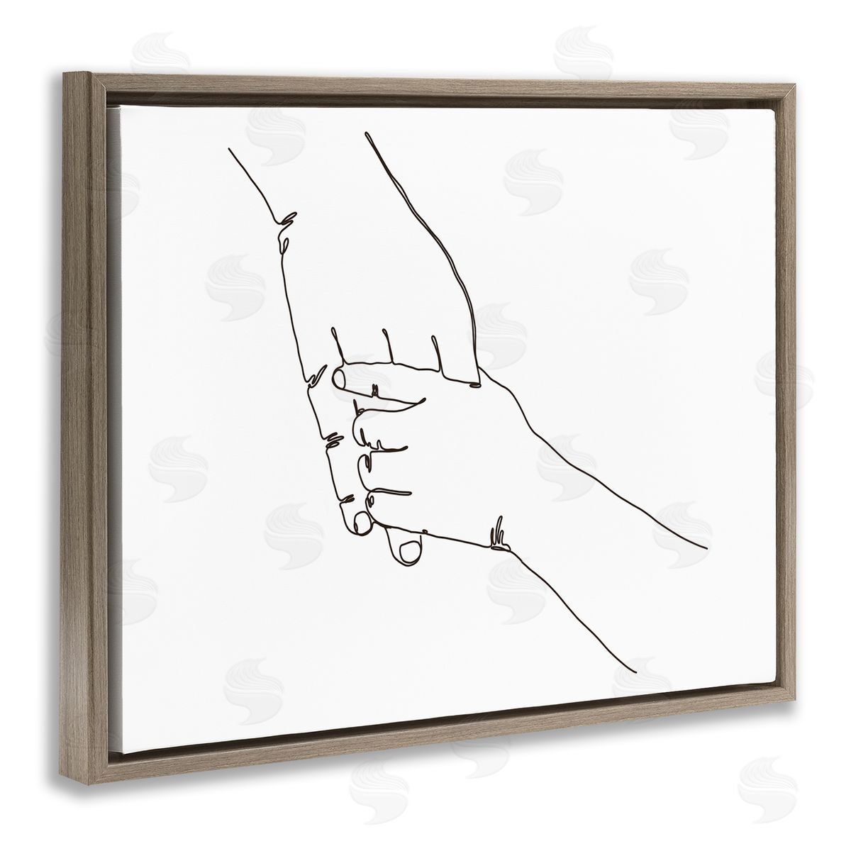 Ziwei Li Family Holding Hands Pose Minimal Linework Brown Floater Frame Canvas Art