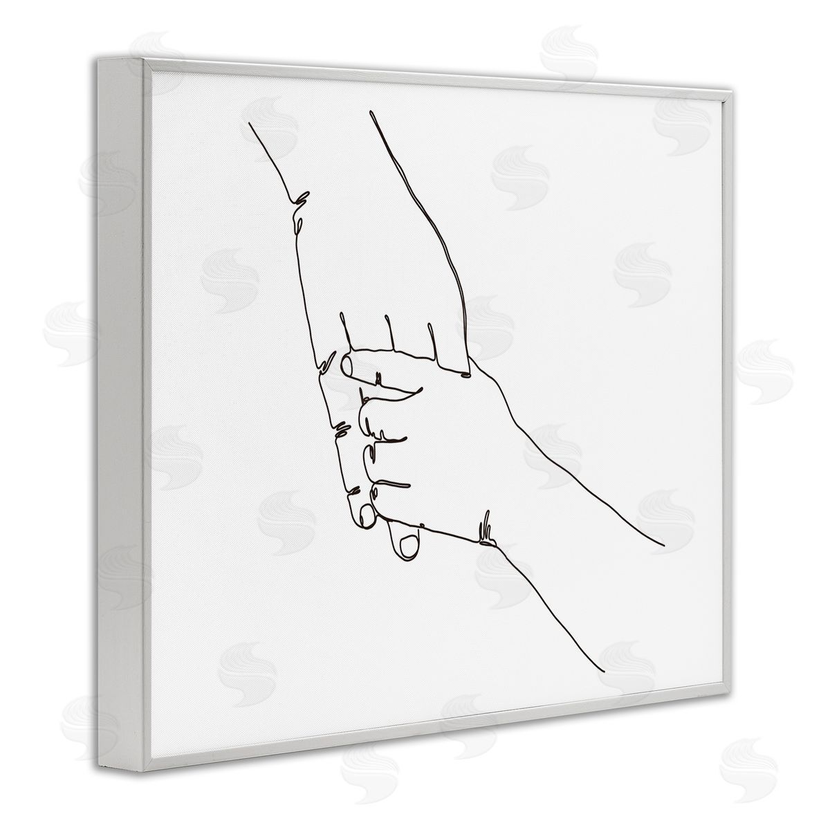 Ziwei Li Family Holding Hands Pose Minimal Linework White Framed Giclee Wall Art