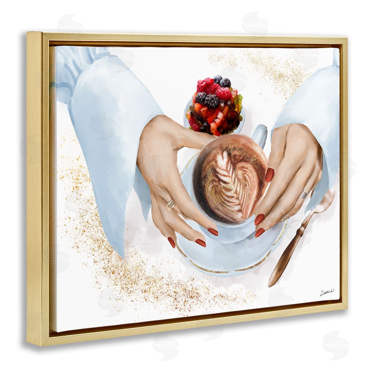 Ziwei Li Hands Holding Cappuccino Glam Fashion Detail Gold Floater Frame Canvas Art