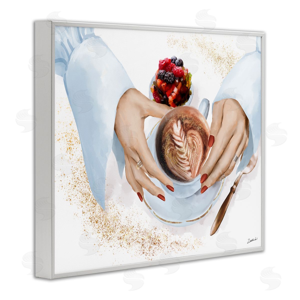 Ziwei Li Hands Holding Cappuccino Glam Fashion Detail White Framed Giclee Wall Art