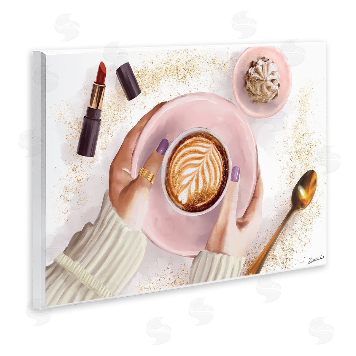 Ziwei Li Caf� Cappuccino Cup with Glam Fashion Lipstick Wall Plaque Art
