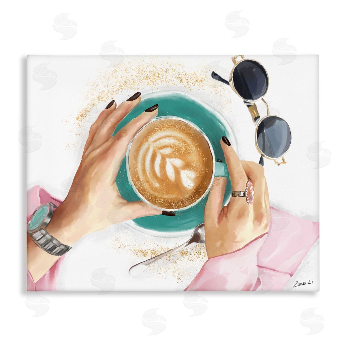 Ziwei Li Fashionista Coffee Cup Cappuccino Glam Detail Canvas Wall Art