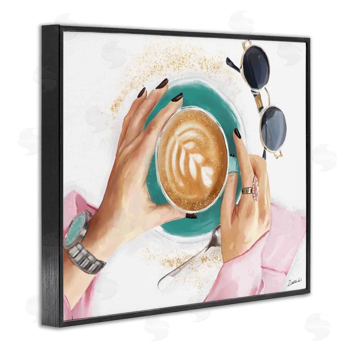 Ziwei Li Fashionista Coffee Cup Cappuccino Glam Detail Black Framed Giclee Wall Art