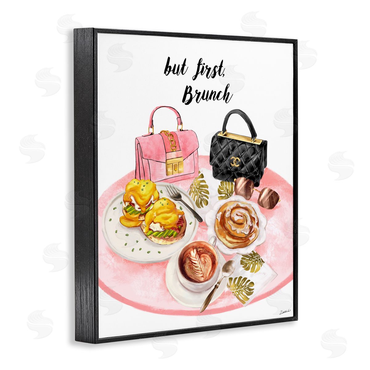 Ziwei Li But First Brunch Phrase Glam Breakfast Table Black Framed Giclee Wall Art