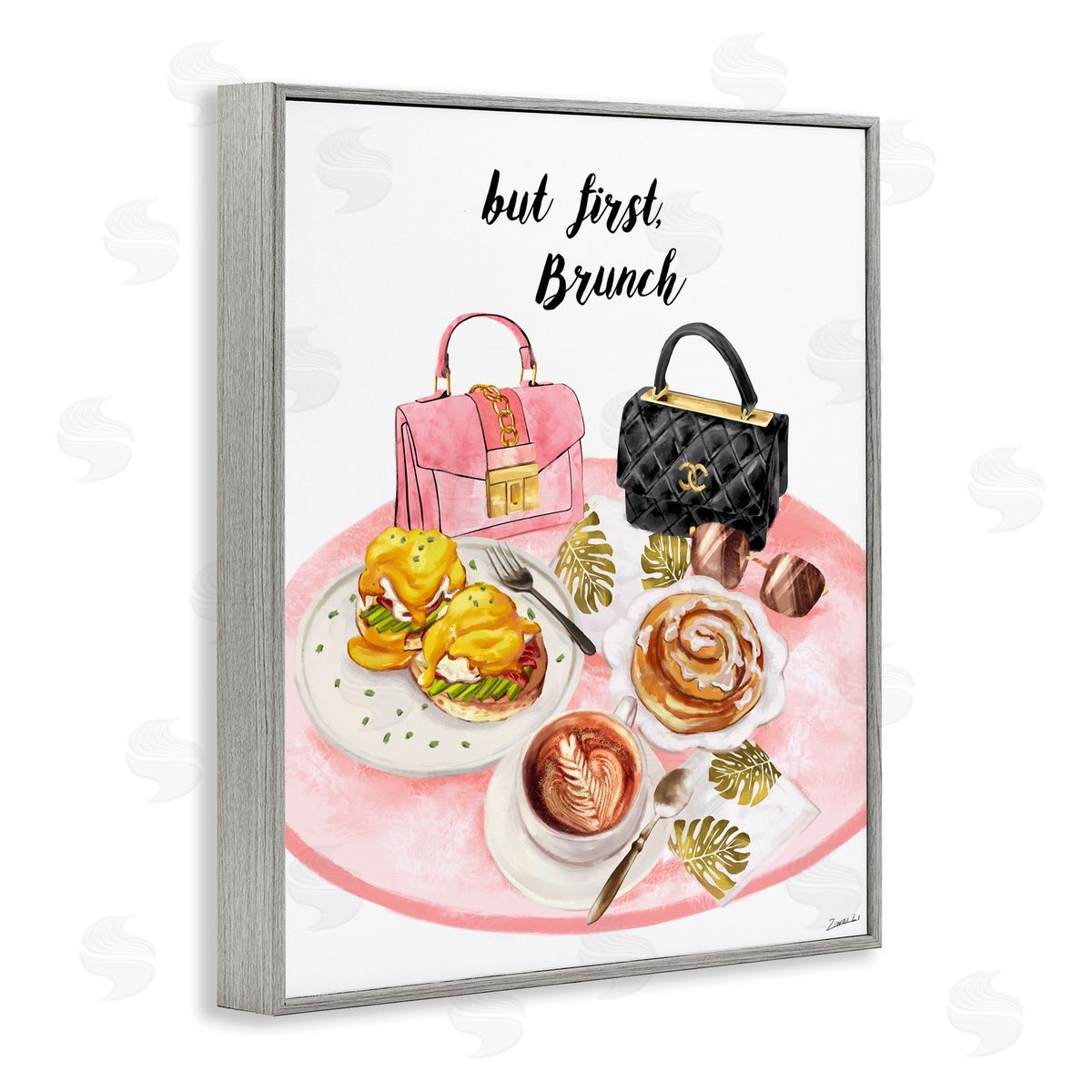 Ziwei Li But First Brunch Phrase Glam Breakfast Table Gray Framed Giclee Wall Art