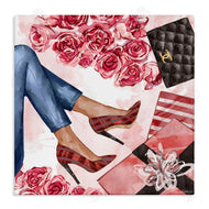 Ziwei Li | Red Plaid Heels Pink Florals Wrapped Presents