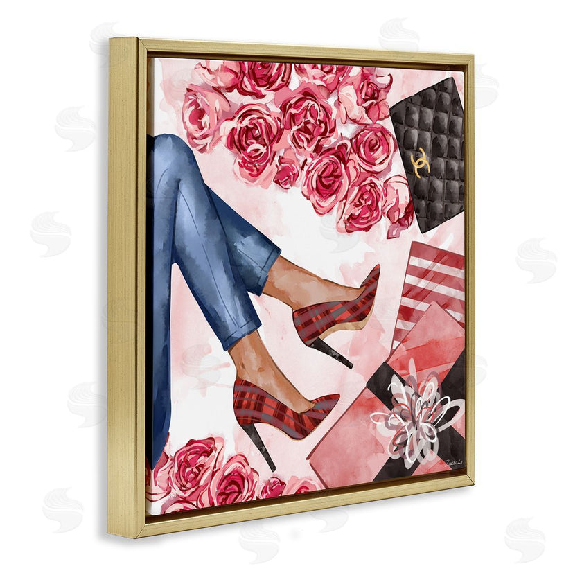 Ziwei Li | Red Plaid Heels Pink Florals Wrapped Presents