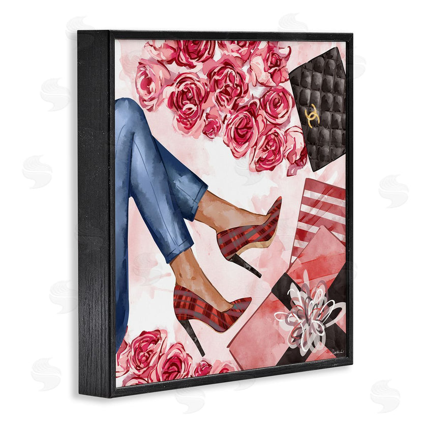 Ziwei Li | Red Plaid Heels Pink Florals Wrapped Presents