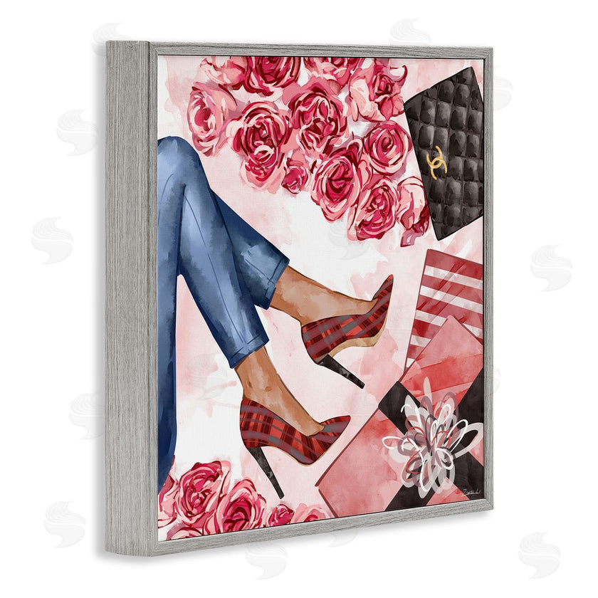 Ziwei Li | Red Plaid Heels Pink Florals Wrapped Presents