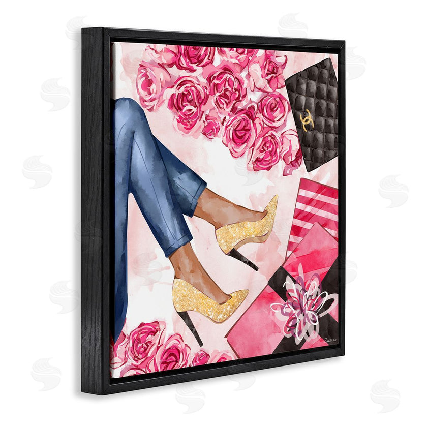 Ziwei Li | Golden Sparkle Heels Wrapped Presents Pink Florals