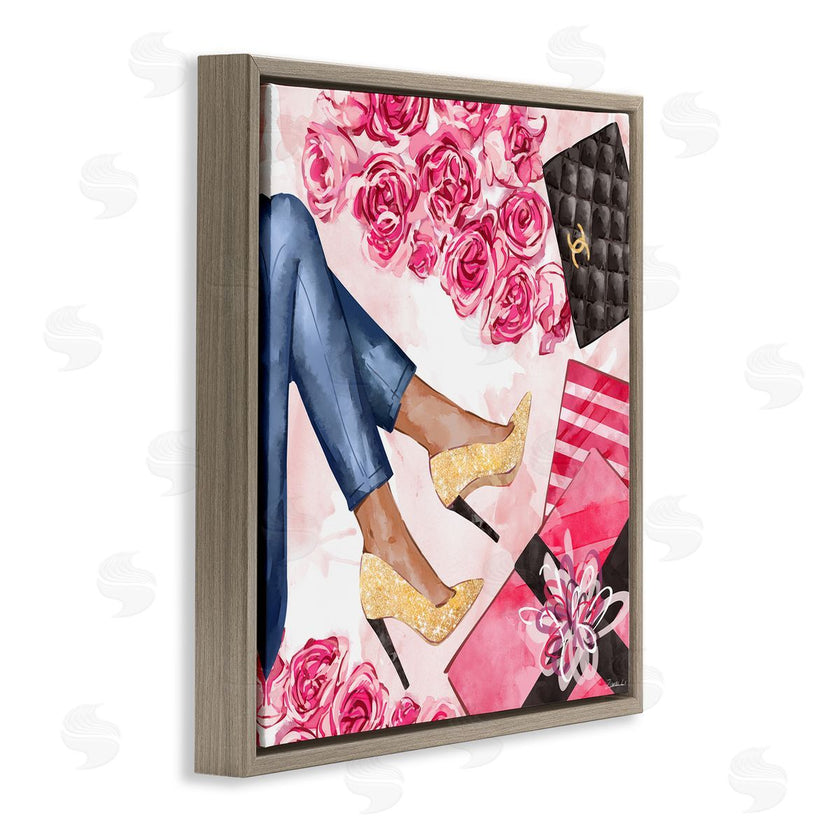Ziwei Li | Golden Sparkle Heels Wrapped Presents Pink Florals