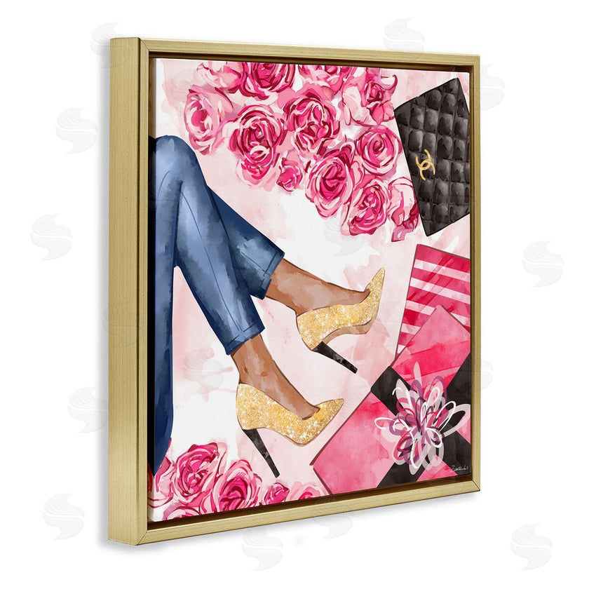 Ziwei Li | Golden Sparkle Heels Wrapped Presents Pink Florals
