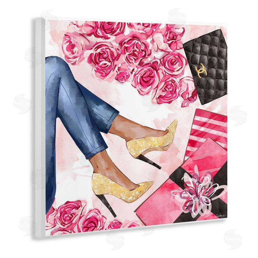 Ziwei Li | Golden Sparkle Heels Wrapped Presents Pink Florals