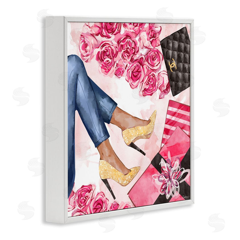 Ziwei Li | Golden Sparkle Heels Wrapped Presents Pink Florals