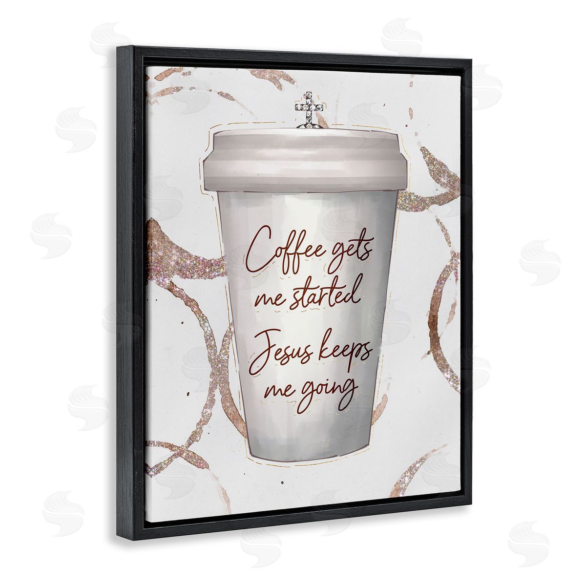 Ziwei Li Coffee Gets Me Started Faith Based Phrase Cup Black Floater Frame Canvas Art